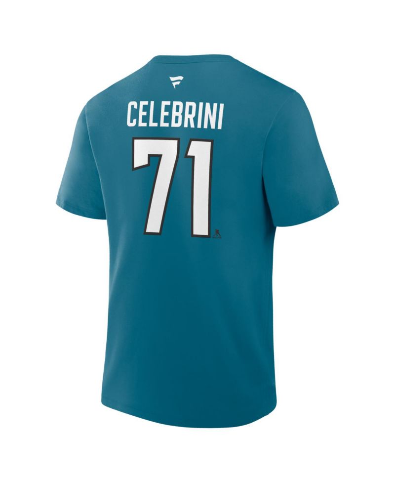 Men's Macklin Celebrini Teal San Jose Sharks Authentic Stack Name & Number T-Shirt