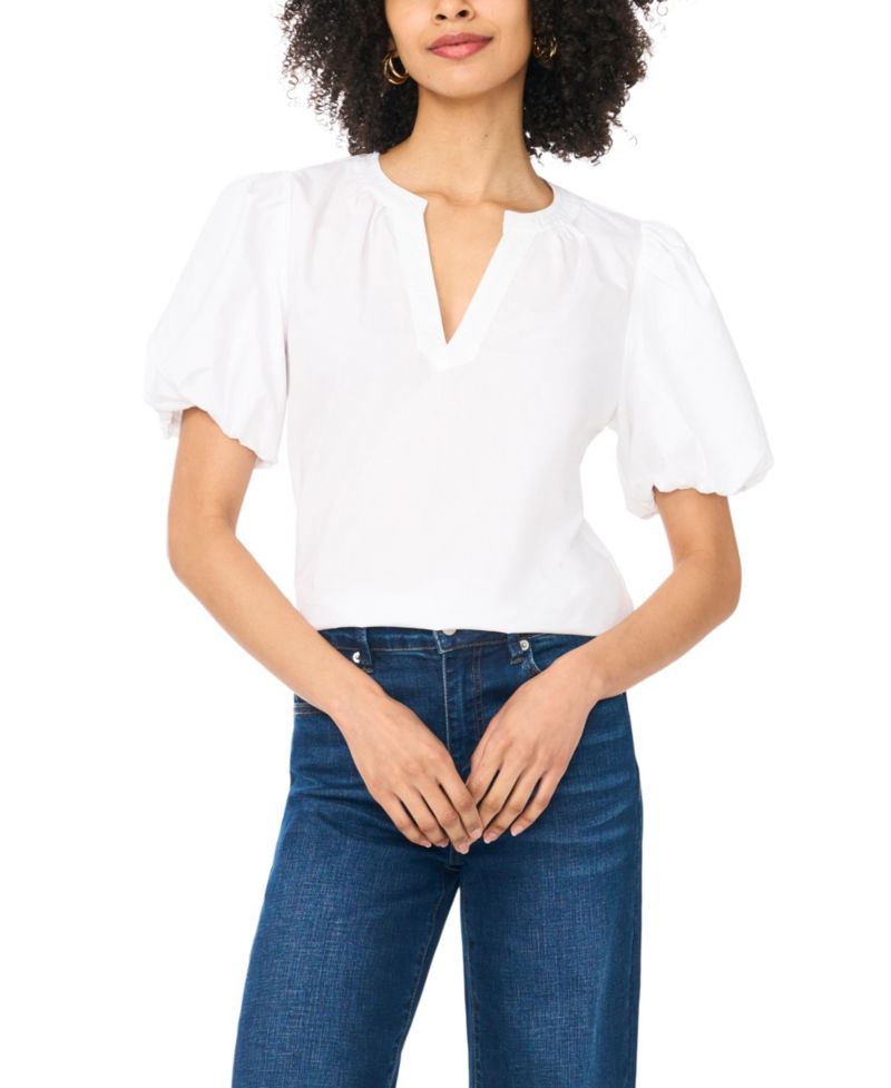 Women's Organdy Short-Sleeve Puff Blouse