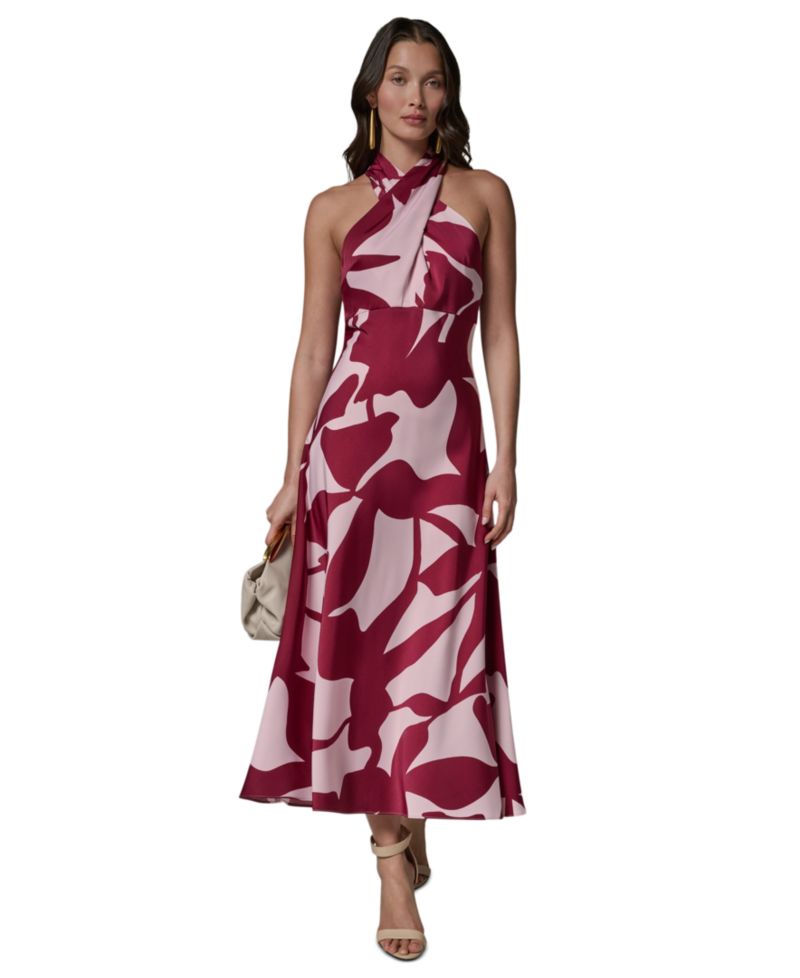 Petite Printed Halter Neck A-Line Midi Dress