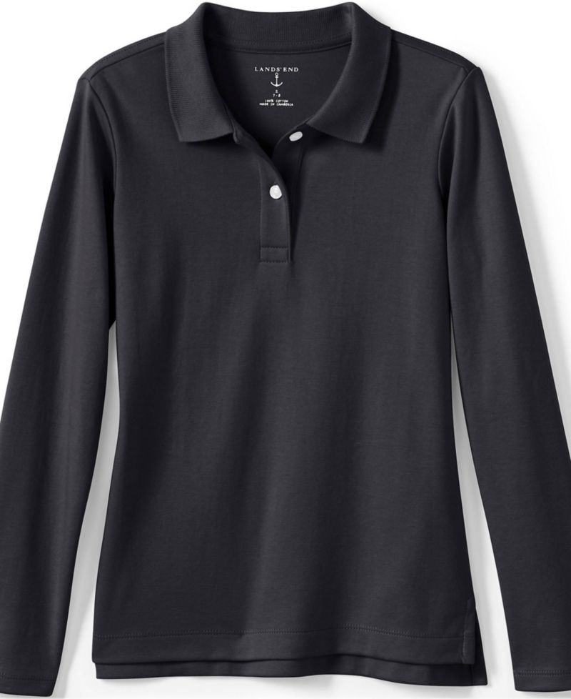 School Uniform Girls Long Sleeve Feminine Fit Interlock Polo Shirt