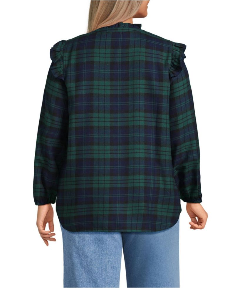 Women's Plus Size Ruffle Front Flannel Popover Blouse