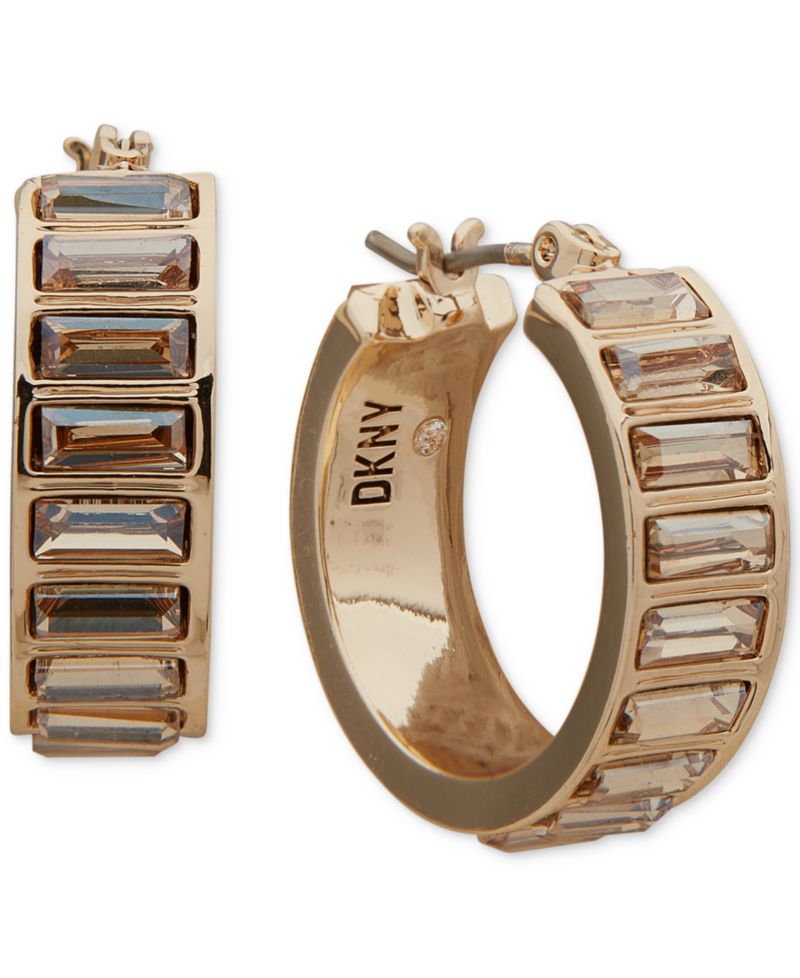 Small Baguette Crystal Hoop Earrings, 0.65"