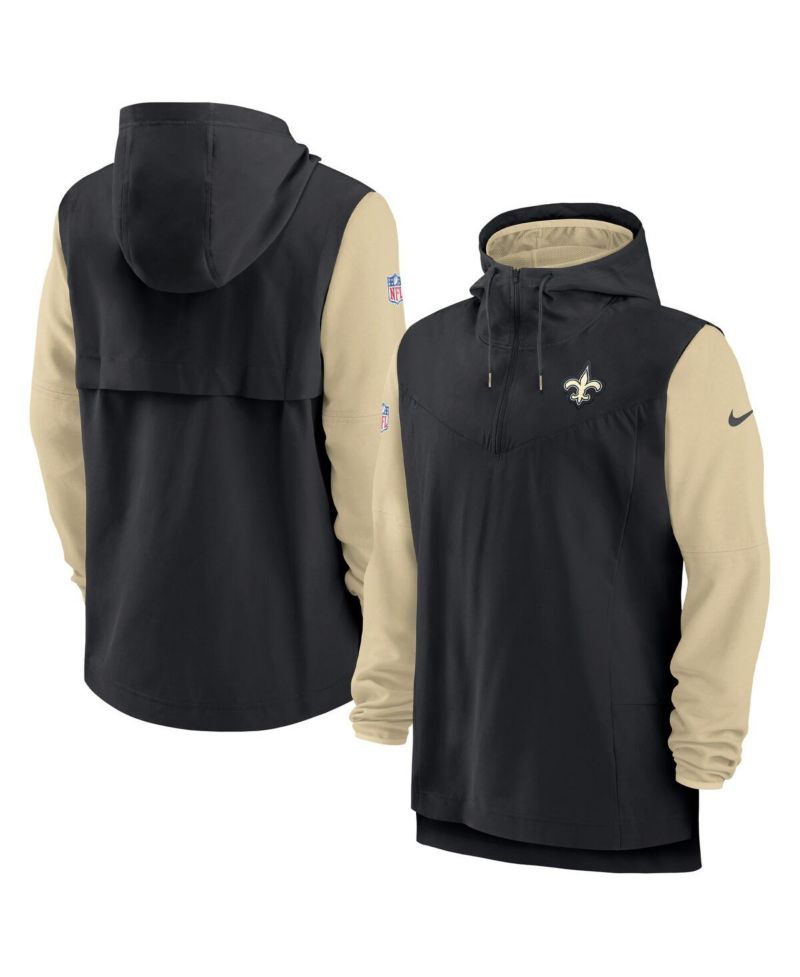 Men's Black/Gold New Orleans Saints Sideline Player Quarter-Zip Hoodie