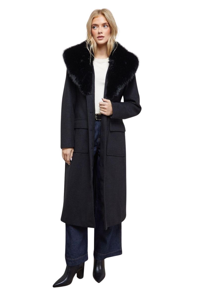 Women's Faux Fur Collar Belted Coat