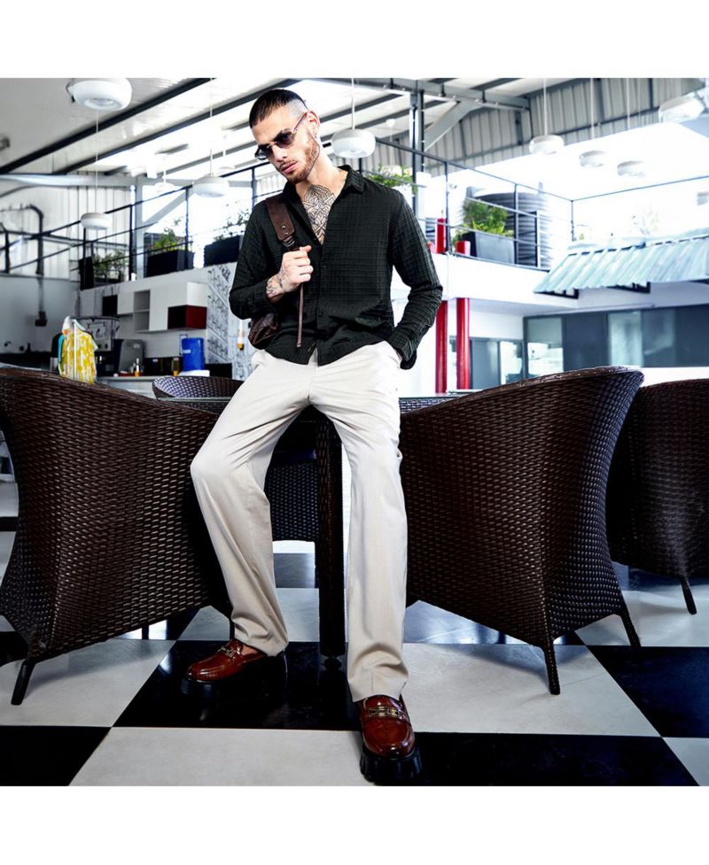 Men's Midnight Black Embossed Graph Check Shirt