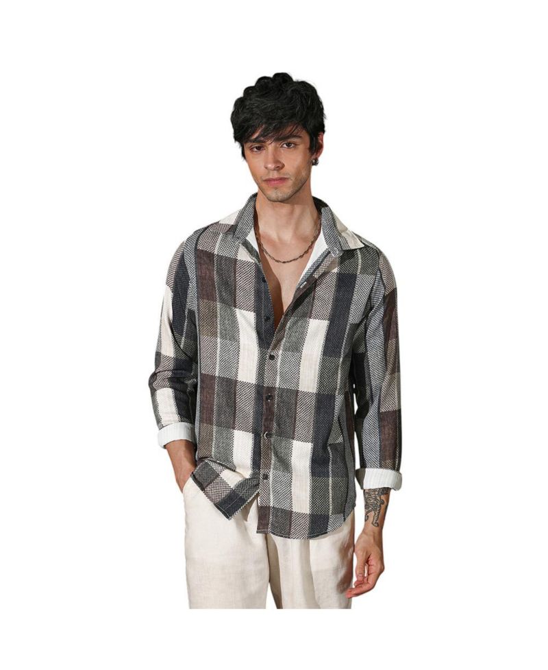 Men's Multicolour Woven-Block Oversized Shirt