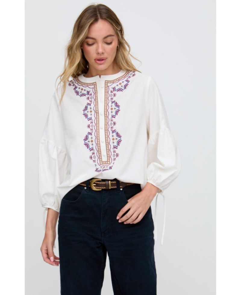 Women's Anai Half Placket Embroidered Blouse