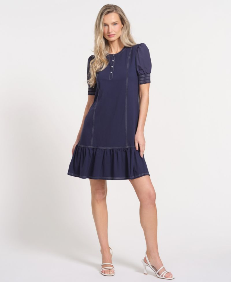 Women's Puff-Sleeve Crewneck Mini Dress