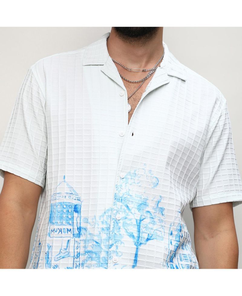 Men's Chalk White:Azure Blue Landscape Strokes Shirt