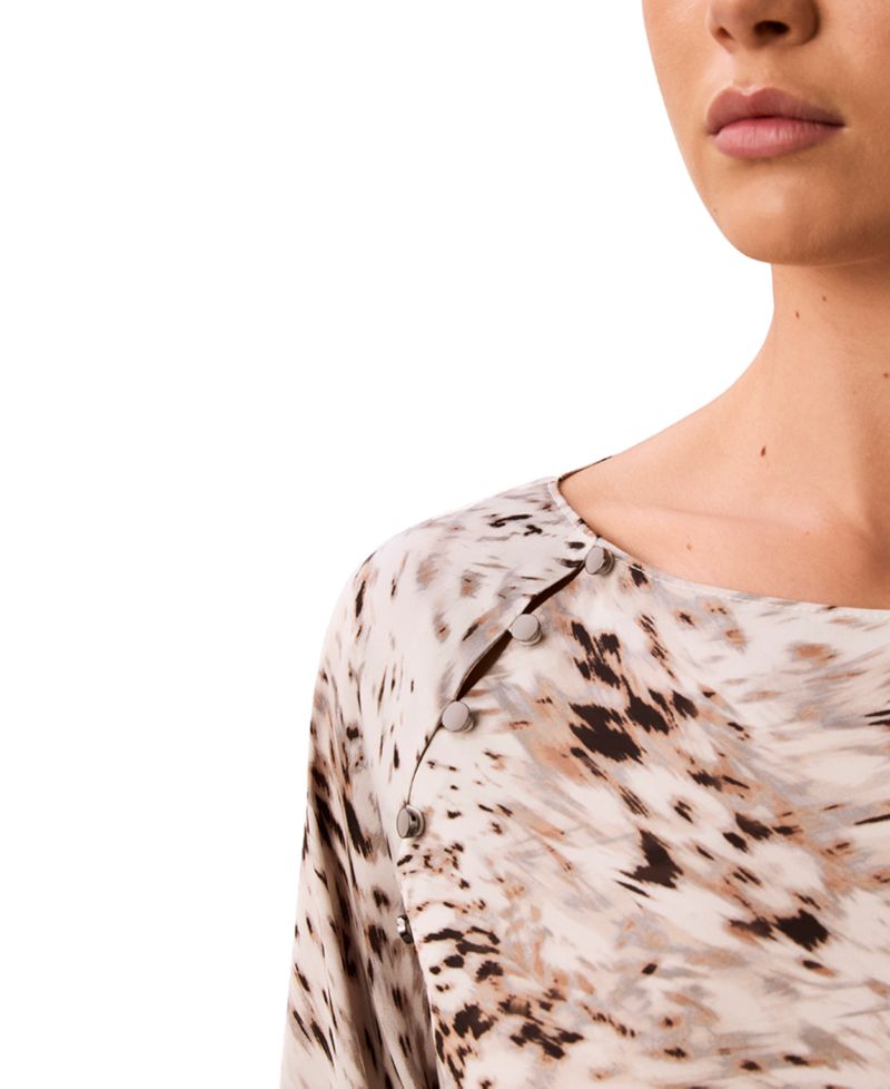 Petite Boat Neck Button-Front Long-Raglan-Sleeve Blouse
