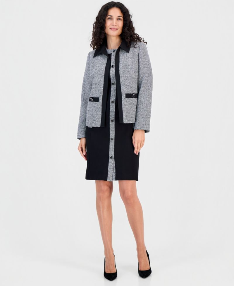 Women's Tweed-Trim Short-Sleeve Sheath Dress