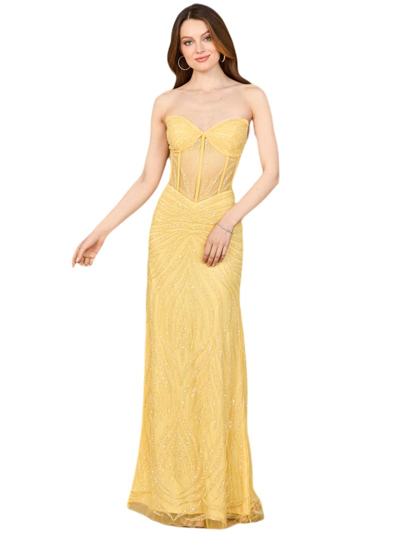 Women's Beaded Corset Prom Dress with Slit