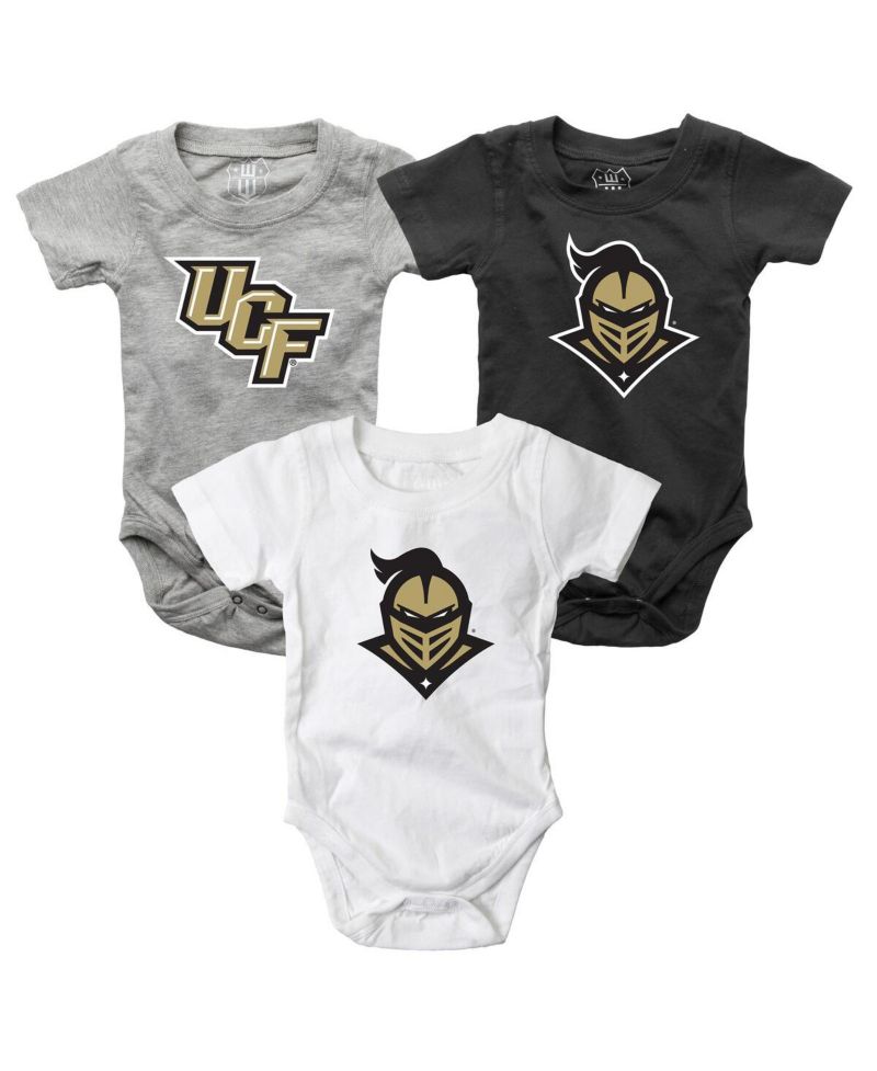 Baby Boys and Girls 3-Pack Black/White/Heather Gray UCF Knights Bodysuit Set