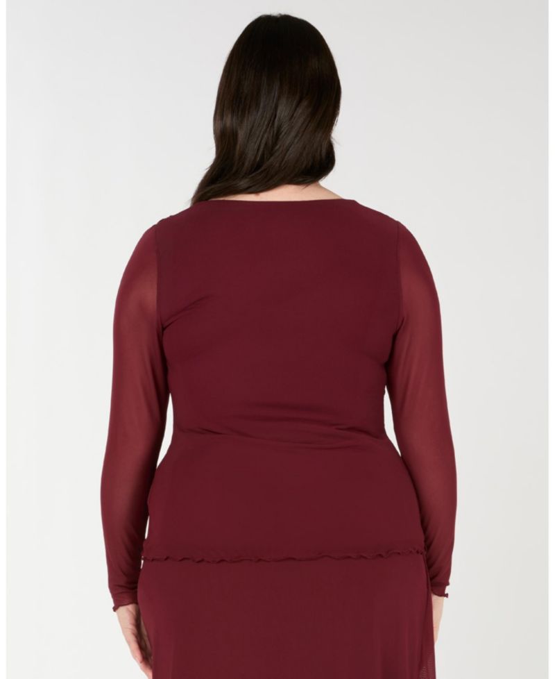 Women's Annalise Red Mesh Long Sleeve Wrap Top