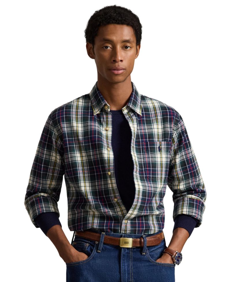 Men's Plaid Custom-Fit Brushed Oxford Shirt