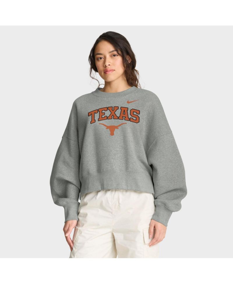 Women's Heather Gray Texas Longhorns Oversized Phoenix Arch Pullover Sweatshirt