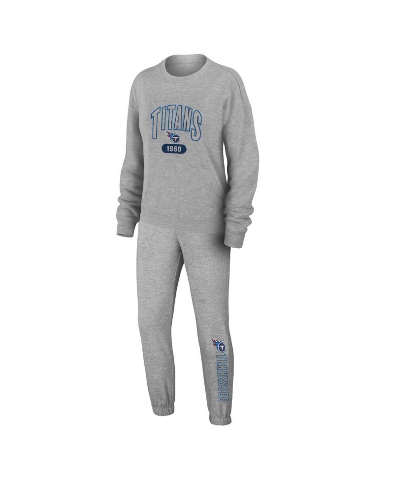 Women's Heather Gray Tennessee Titans Knit Long Sleeve Tri-Blend T-Shirt & Pants Sleep Set