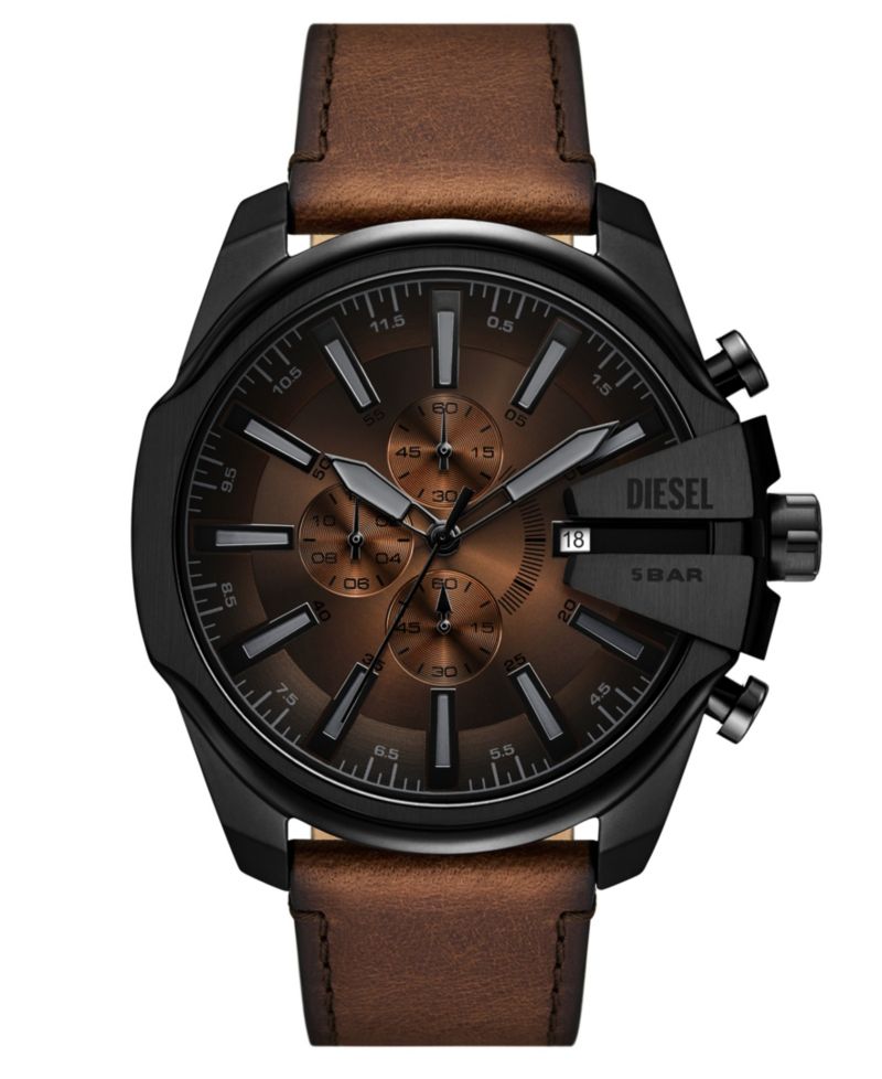 Men's Mega Chief Slim Quartz Chronograph Brown Leather Watch, 48mm