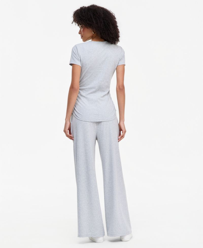 Women's Short Sleeve Rib Knit Faux Wrap T-Shirt