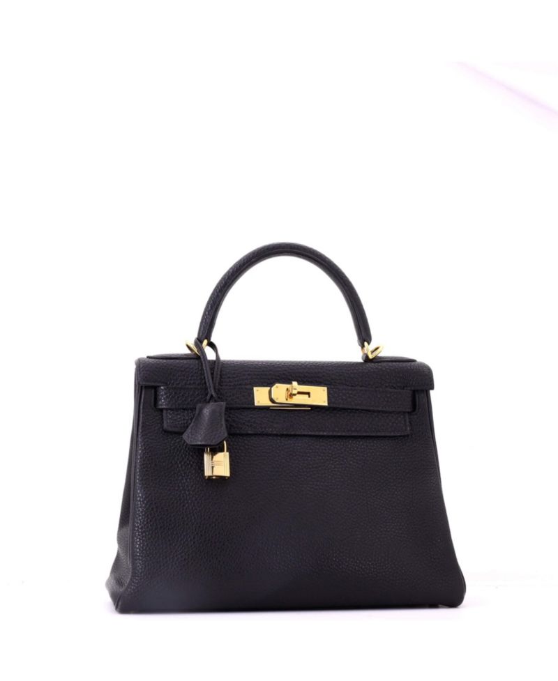 Kelly 28 Handbag Black Togo with Gold Hardware