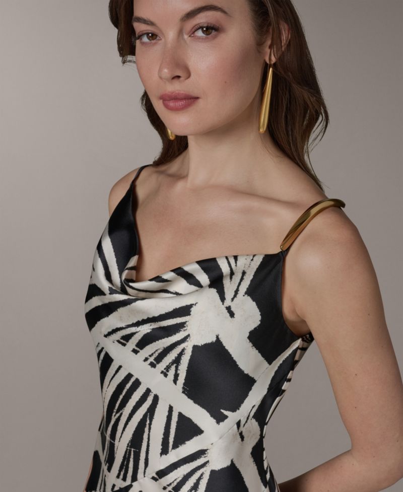 Women's Cowl Neck High-Low Sleeveless Printed A-Line Dress