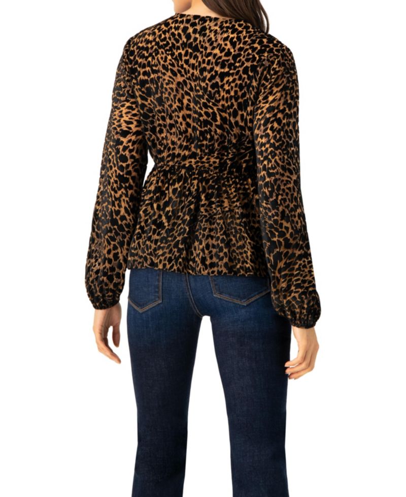 Women's V-Neck Animal Print Blouse With Velvet Flock