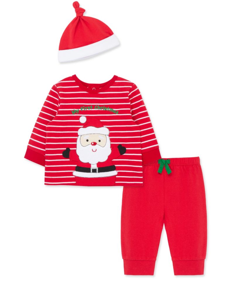 Baby Boys' Santa Stripe Printed Top, Joggers and Hat, 3-Piece Set