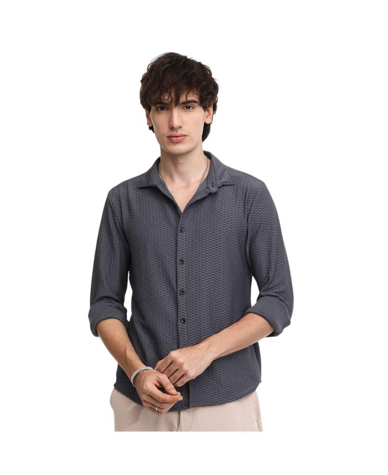 Men's Space Grey Hive-Textured Shirt