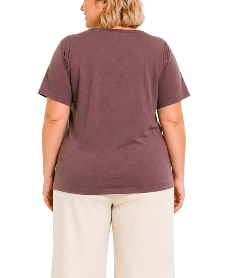 Plus Size Python Mesh Inset V-Neck Top
