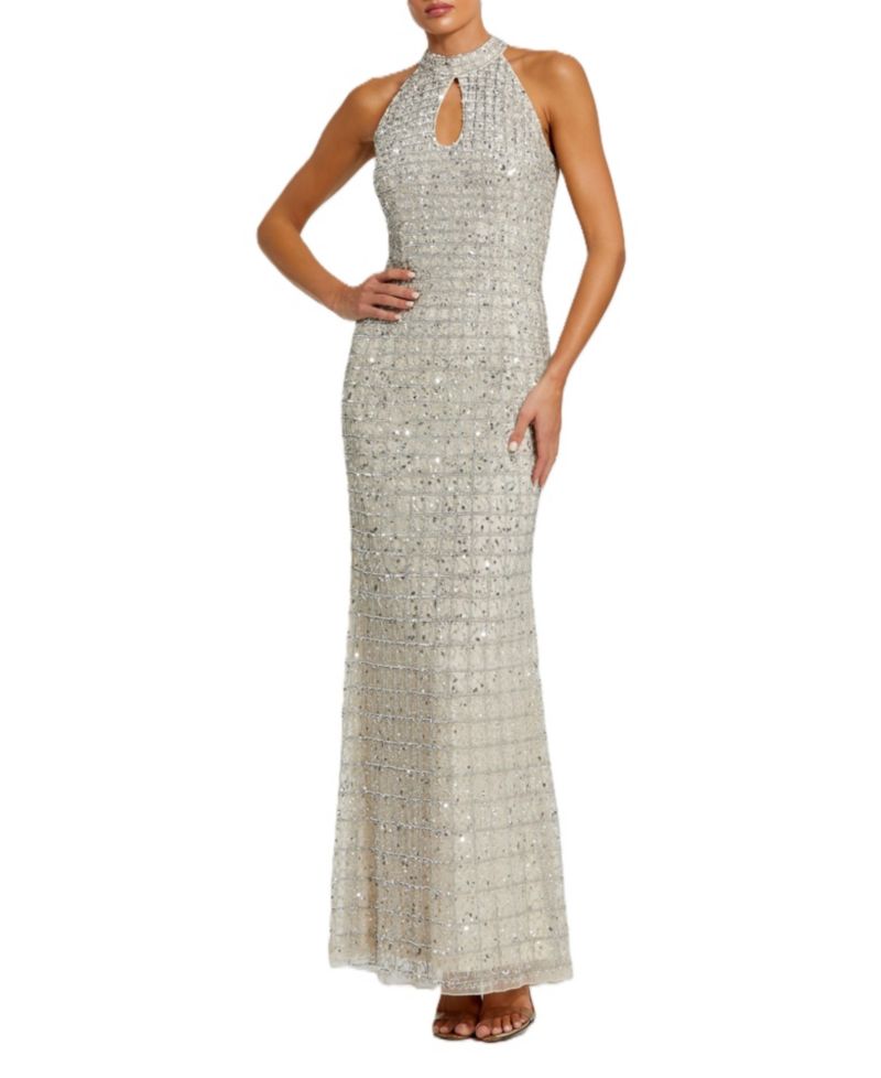 Women's Embellished Halter Neck Keyhole Gown