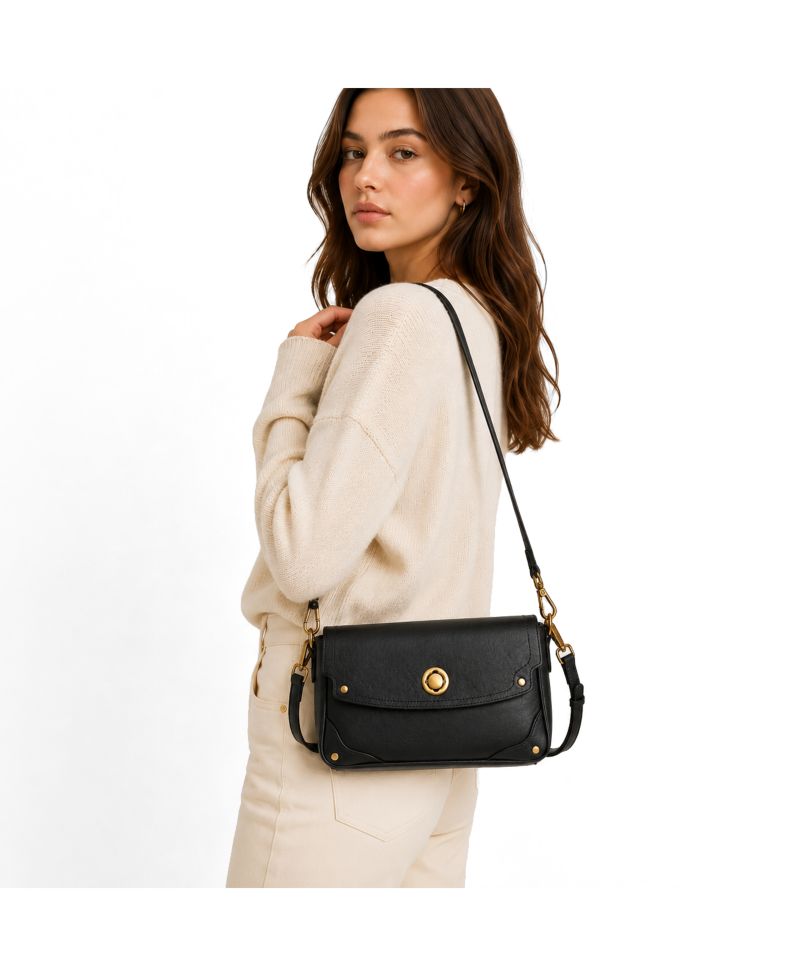 Women's Mila Leather Shoulder Bag Convertible Crossbody Purse with Gold Hardware