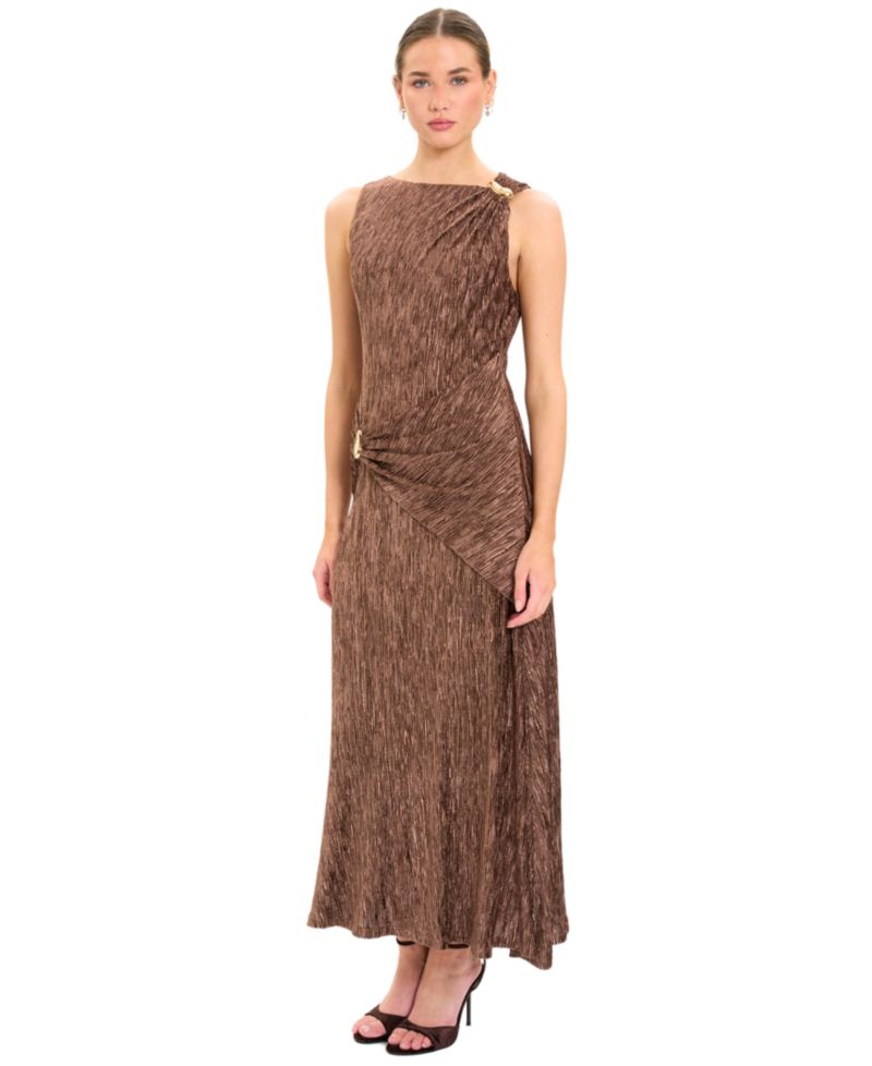 Women's A-Line Midi Crinkle Velvet Dress