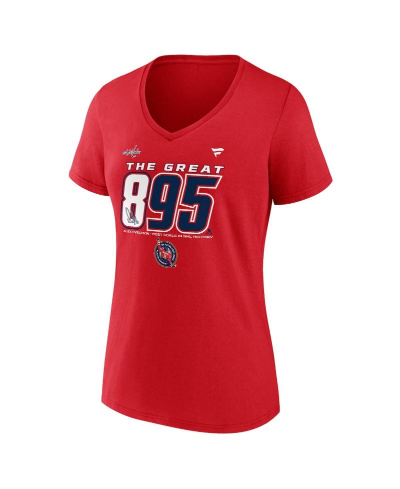 Women's Alexander Ovechkin Athletic Red Washington Capitals NHL All-Time Leading Goal Scorer The Great 895 V-Neck T-Shirt