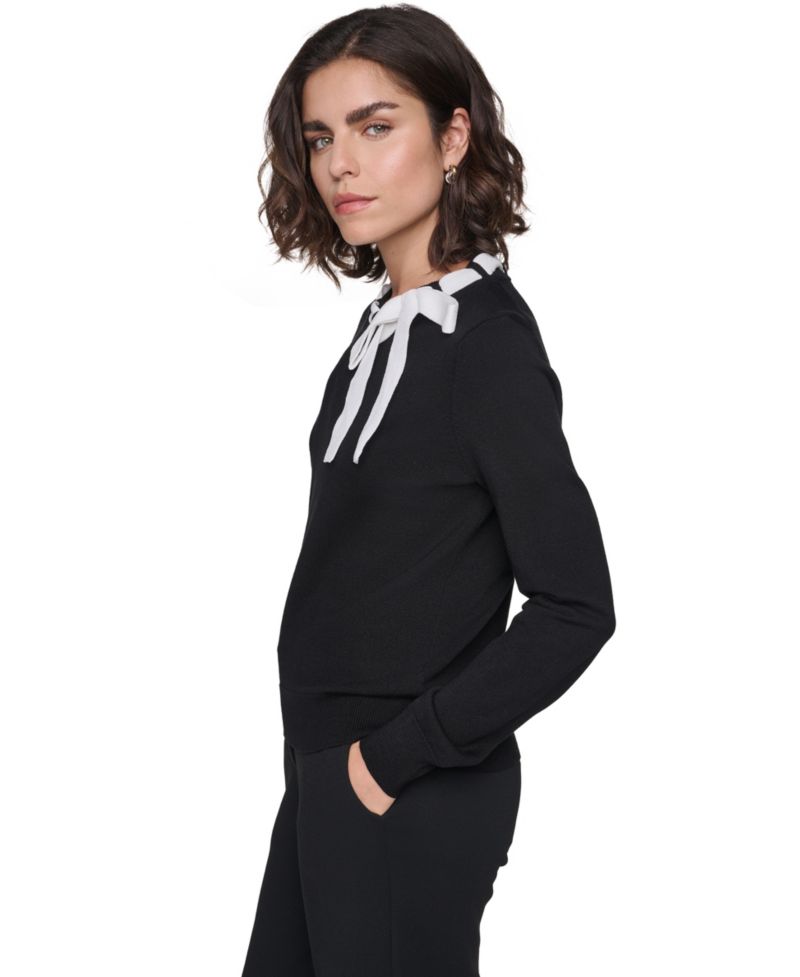 Women's Bow Front Crewneck Fitted Sweater
