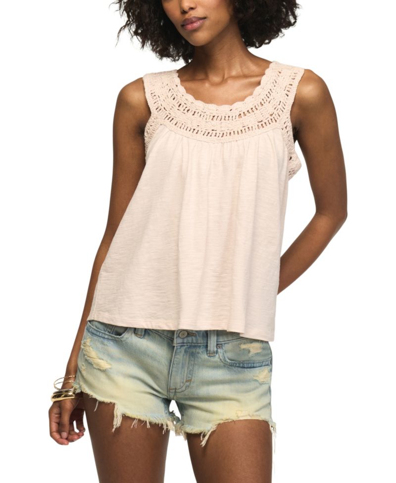 Women's Crochet Trim Scoop Neck Swing Tank Top