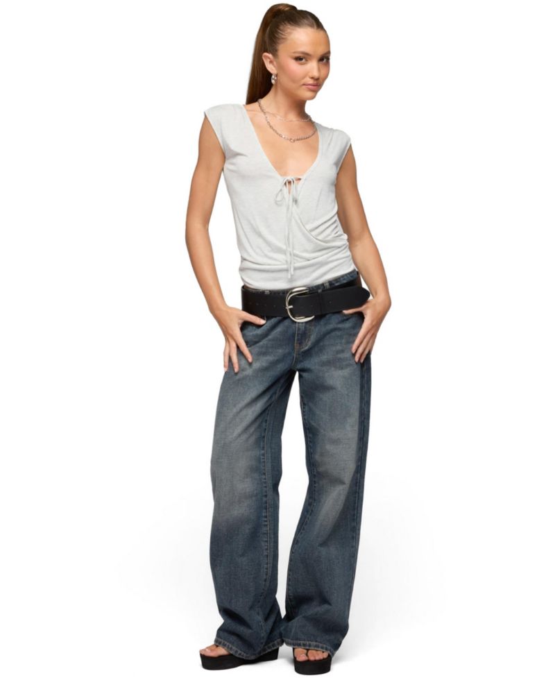 Women's Tie Front V Neck Wrap Top