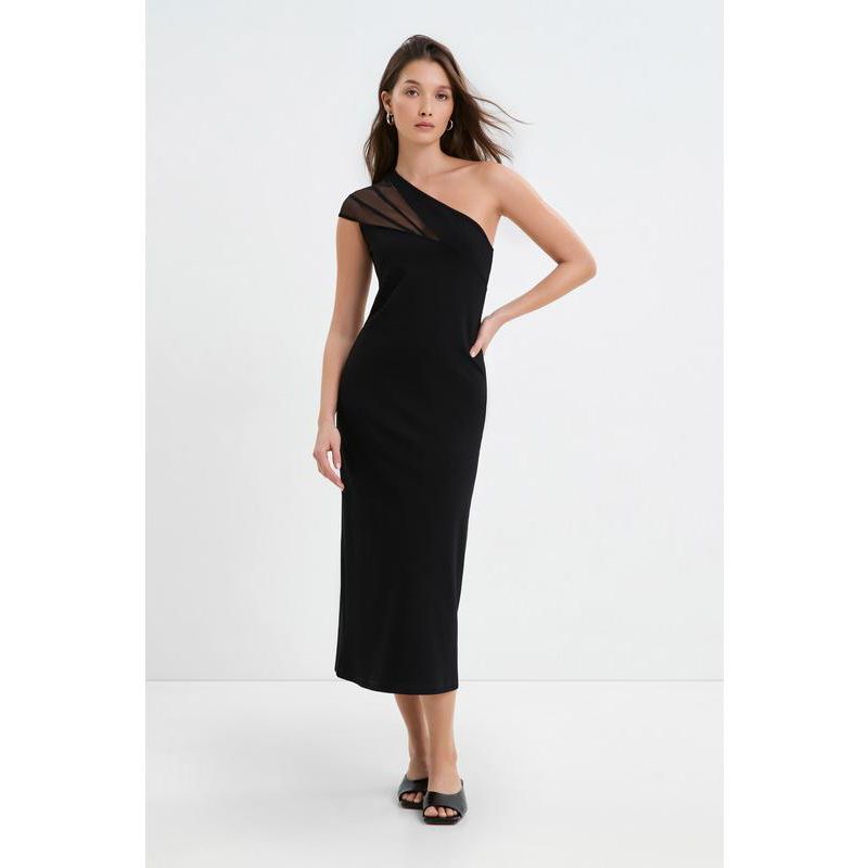 Women's Kiran Fitted One-Shoulder Mesh Asymmetric Midi Dress