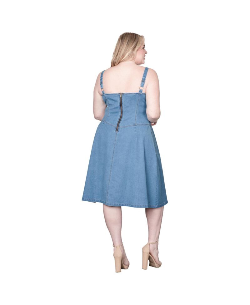 Women's Denim Square Neck Sleeveless Midi Dress