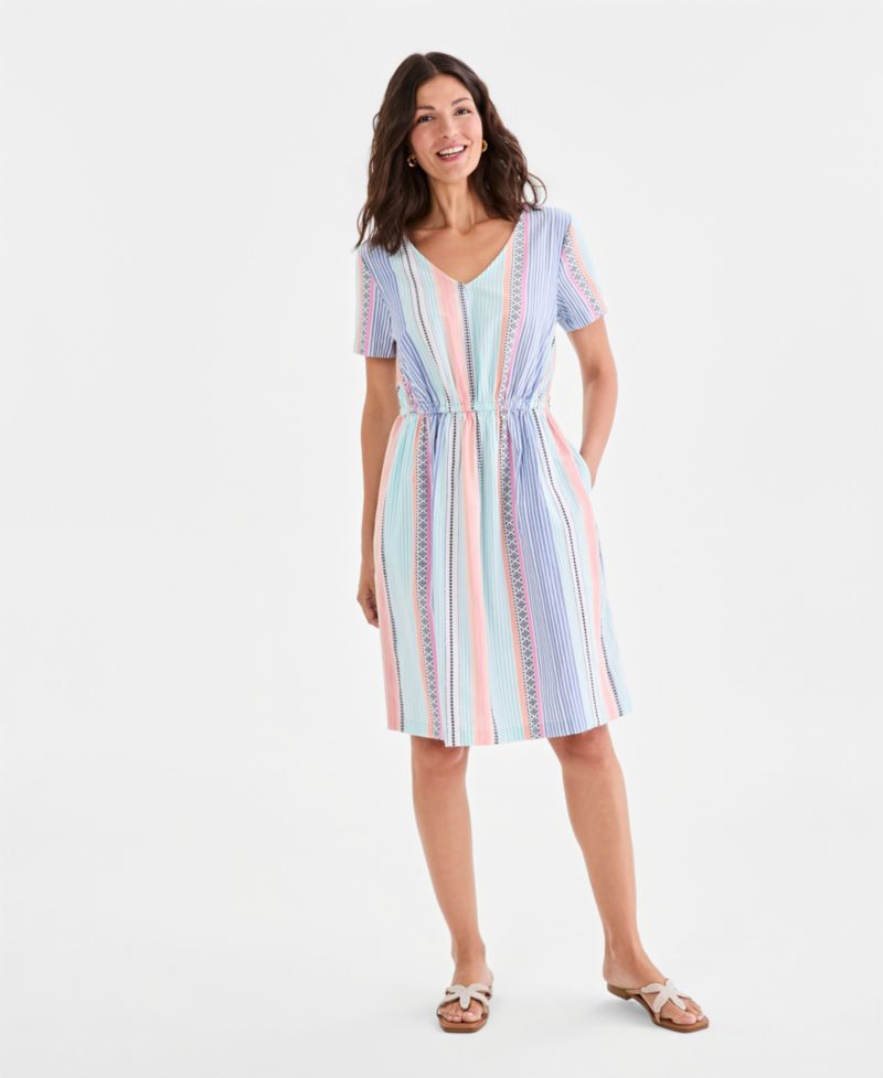 Women's Printed Cotton V-Neck Dress
