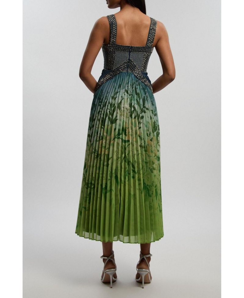Women's Embellished Pleated Maxi Dress