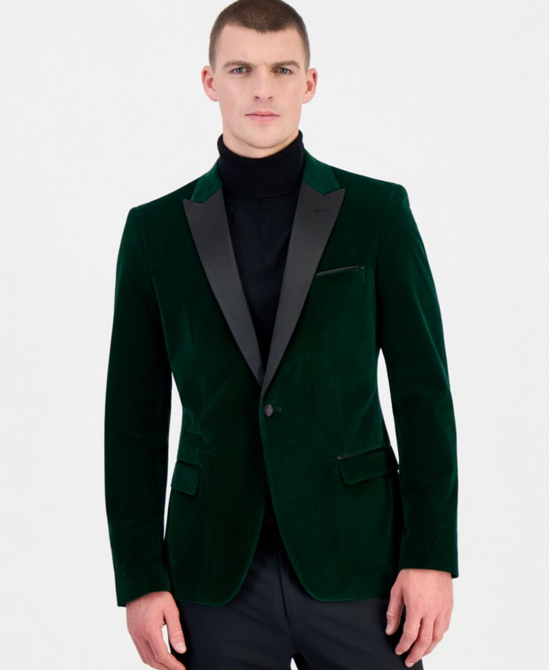 Mens Slim Fit Peak Lapel Velvet Sport coat