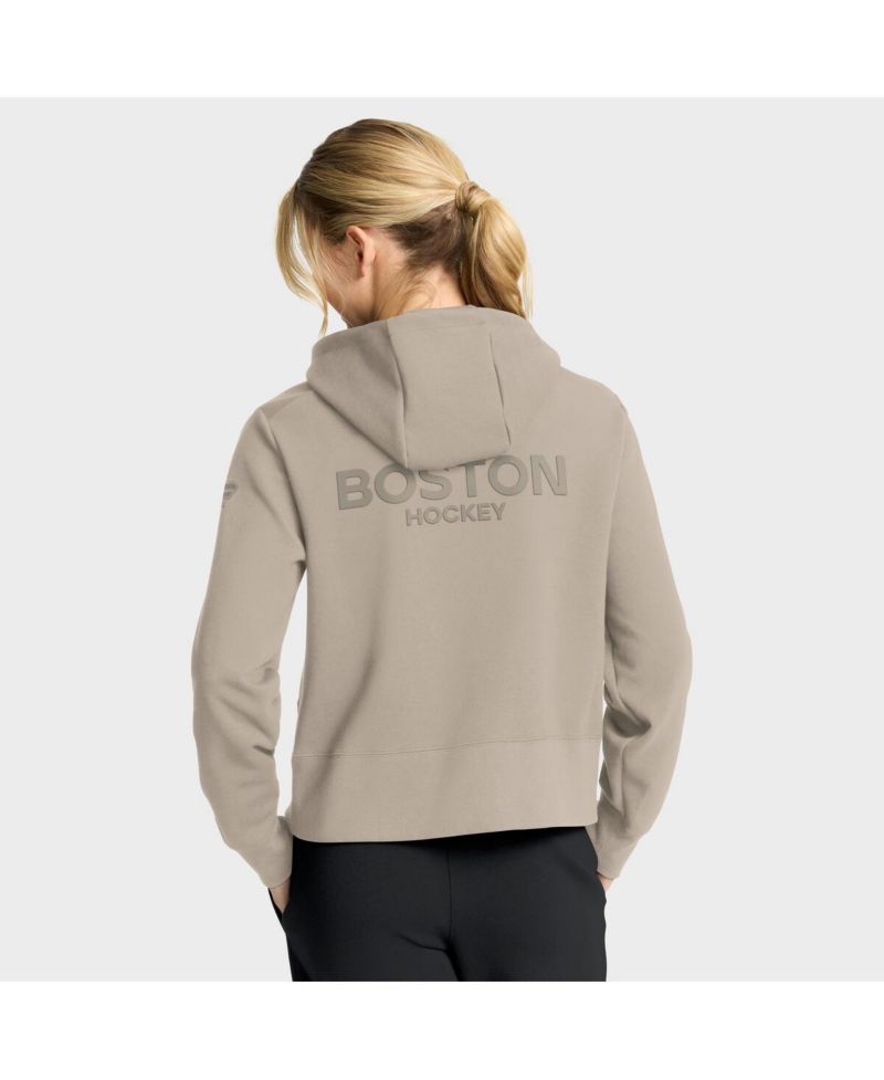 Women's Tan Boston Bruins Authentic Pro Road Tri-Blend Quarter-Zip Hoodie