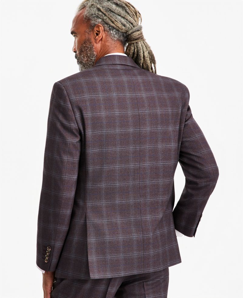 Men's Classic-Fit Burgundy Plaid Suit Separate Jacket