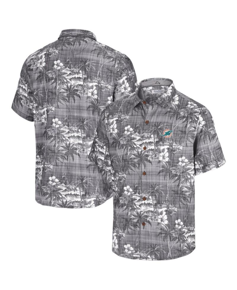 Men's Black Miami Dolphins Coconut Point Isla Palmetta Camp Button-Up Shirt