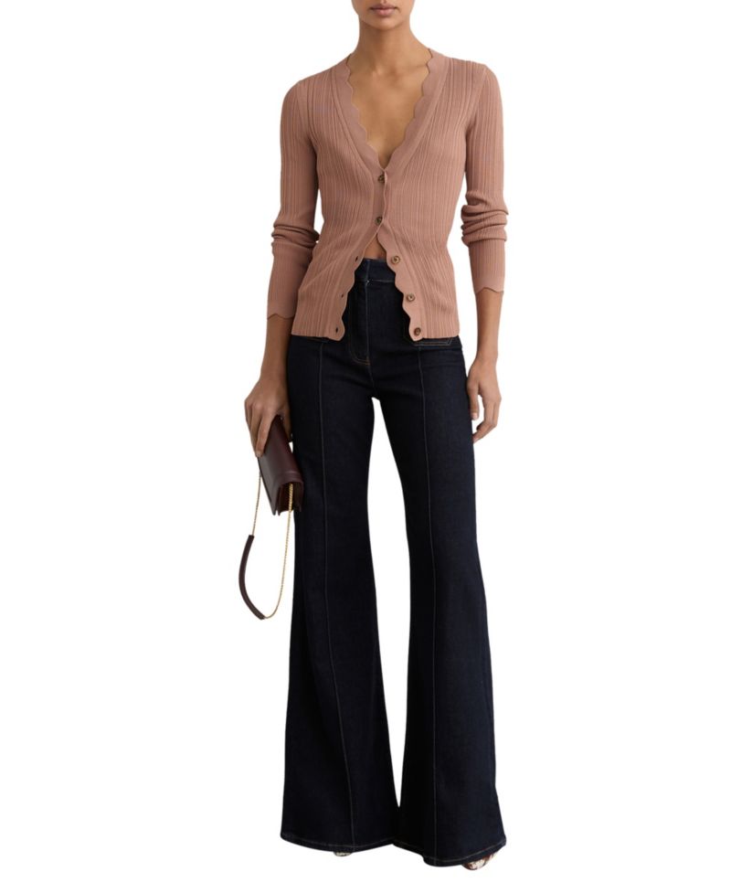 Women's Vinny Rib-Knit Scallop-Trim Cardigan