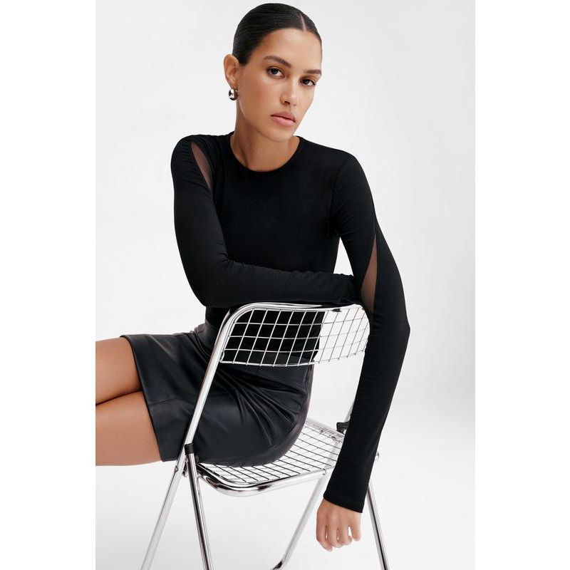 Women's Alley Crew-Neck Jersey Top with Mesh-Detail Sleeves