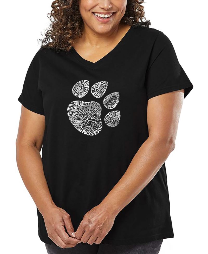 Plus Size Cat Paw Word Art V-Neck T-Shirt