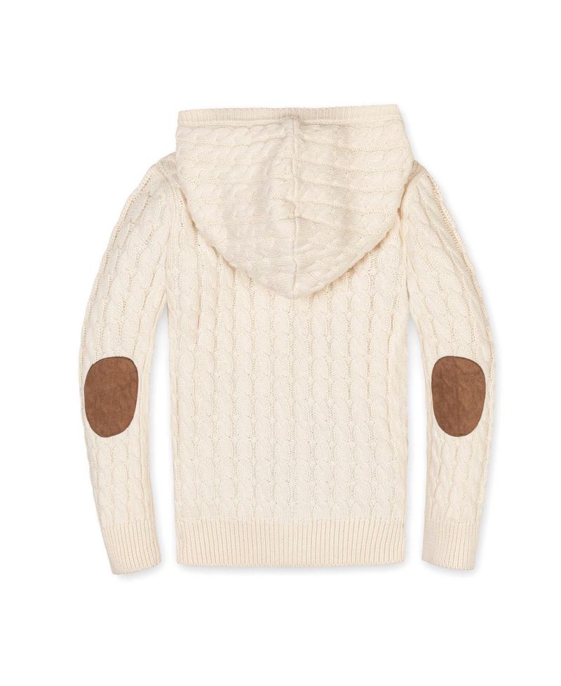 Hope and Henry Boy's XXSmall to Xlarge Organic Long Sleeve Full Zip Hooded Sweater with Elbow Patches