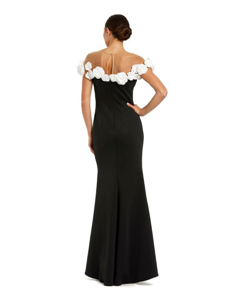 Women's Crepe Mermaid Gown With 3D Flowers