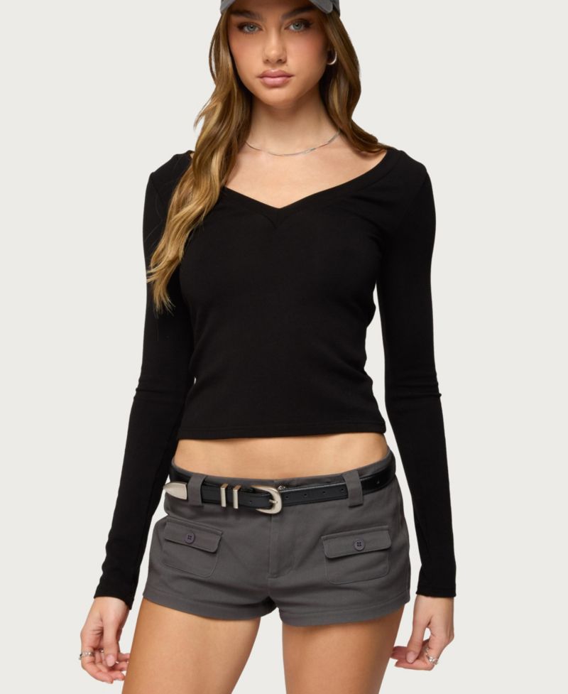 Women's Larna V Neck Ribbed T Shirt